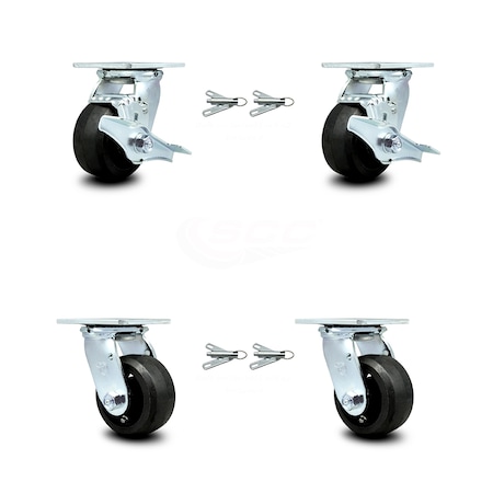 Service Caster 4 Inch Rubber on Steel Caster Set with Roller Bearings 4 Swivel Lock 2 Brake SCC SCC-30CS420-RSR-TLB-BSL-2-BSL-2